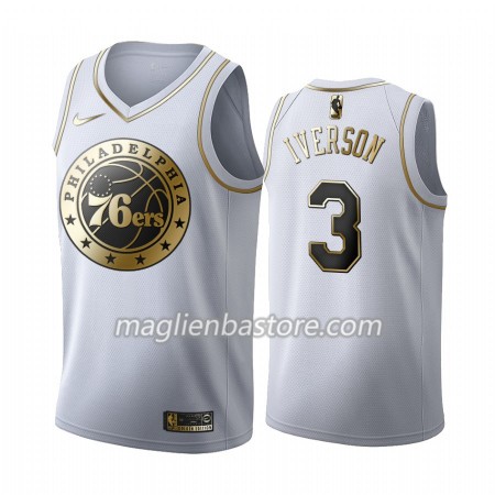 Maglia NBA Philadelphia 76ers Allen Iverson 3 Nike 2019-20 Bianco Golden Edition Swingman - Uomo